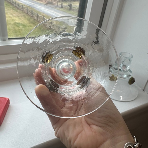 Blenko RARE Candlestick Set 1940s Rosette Decal Glass MCM Art Deco Vintage - Picture 11 of 13